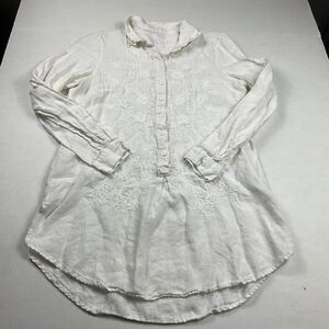 Wallmann Tunic Top White Linen Embroidered Boho S/M Long Sleeve Cottagecore FLAW